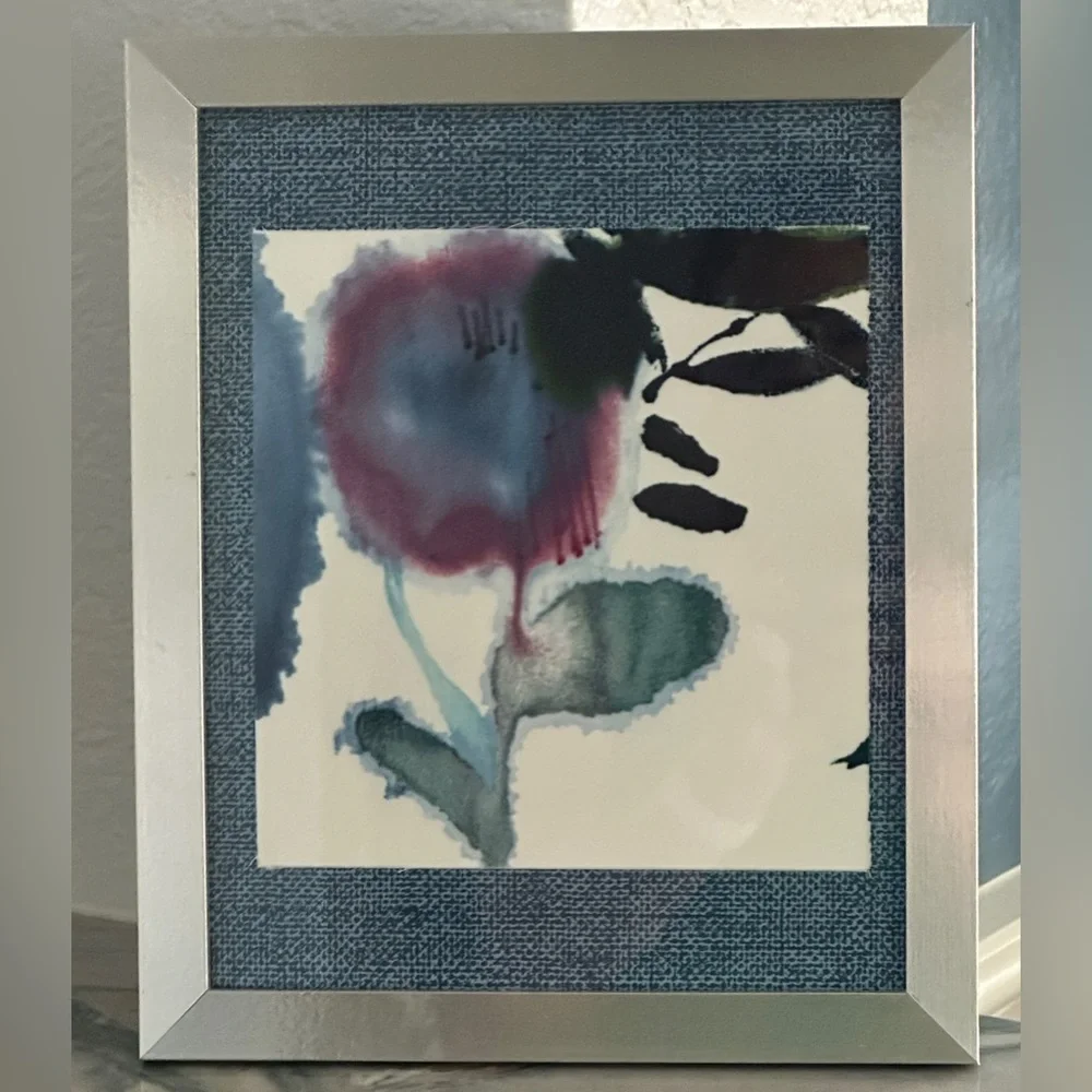 Abstract Mixed Media Floral Art in Silver Frame - One of a Kind - Picture 1 of 4